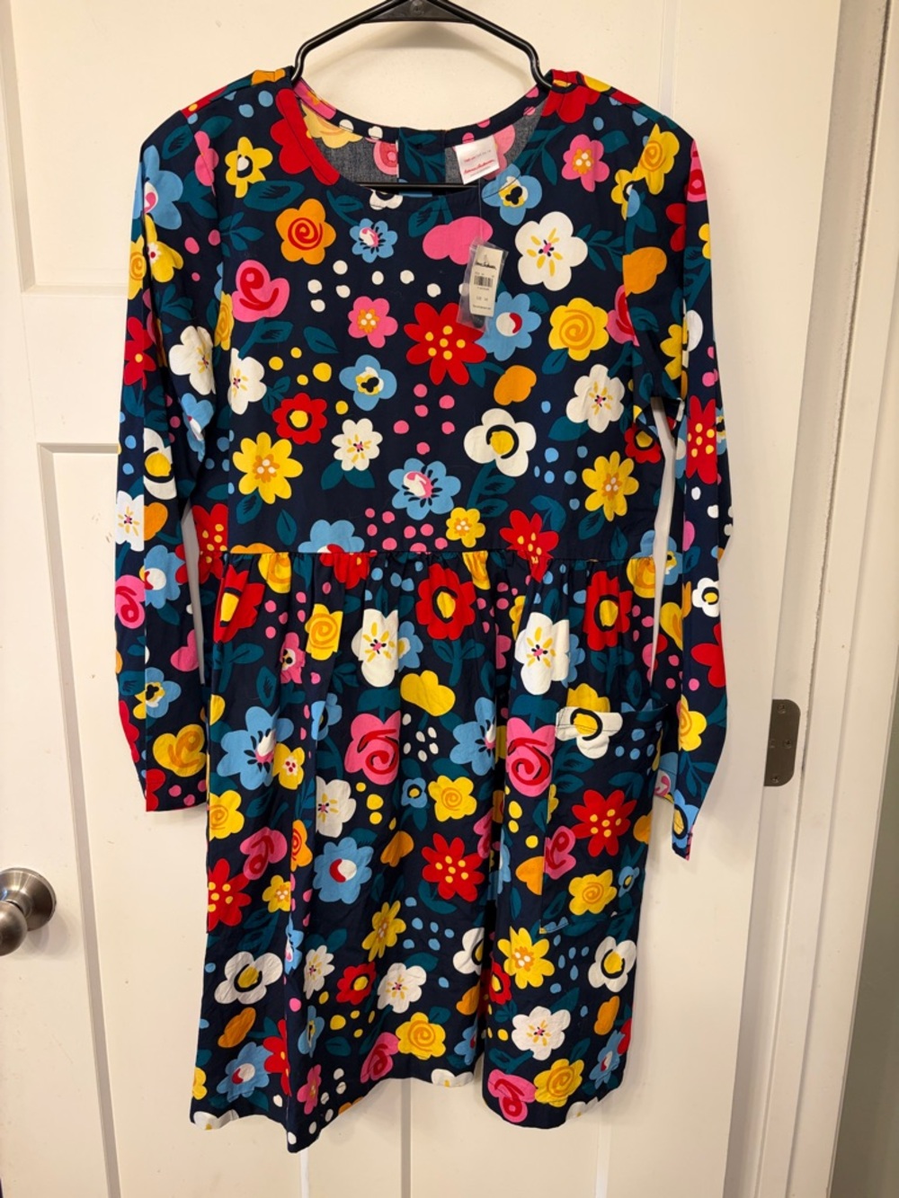 Hanna Andersson Girls Floral Navy Long Sleeve Dress - Multicolor Flowers